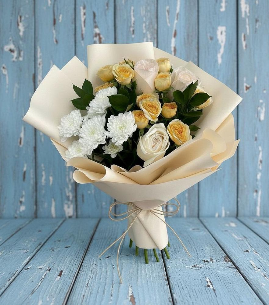 Букет цветов из: Розы и Хризантемы в Бачи-Юрте