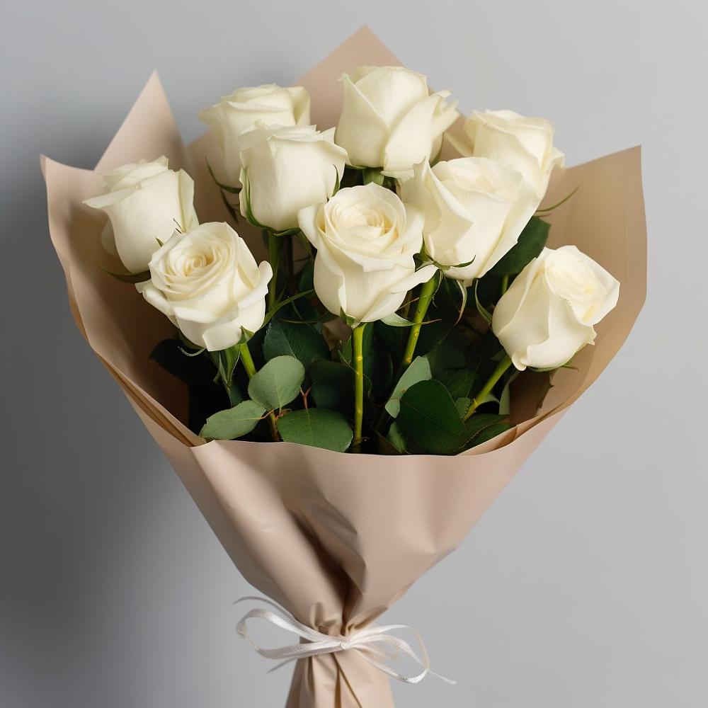 Букет 9 Белых роз Эдлесс Лав в Бачи-Юрте