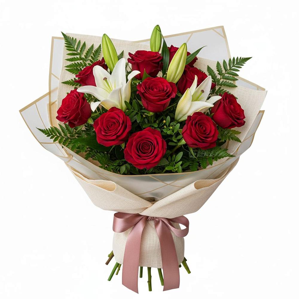 Букет цветов из: Лилии и Розы в Бачи-Юрте