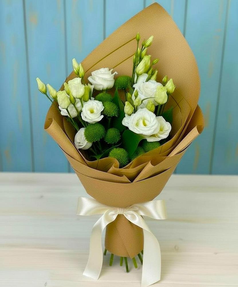 Букет цветов из: Хризантемы и Лизиантусы в Бачи-Юрте