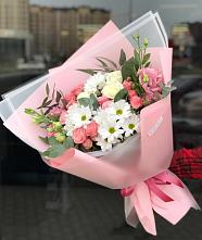 Букет цветов из:  Розы, Лизиантусы и Хризантемы в Бачи-Юрте