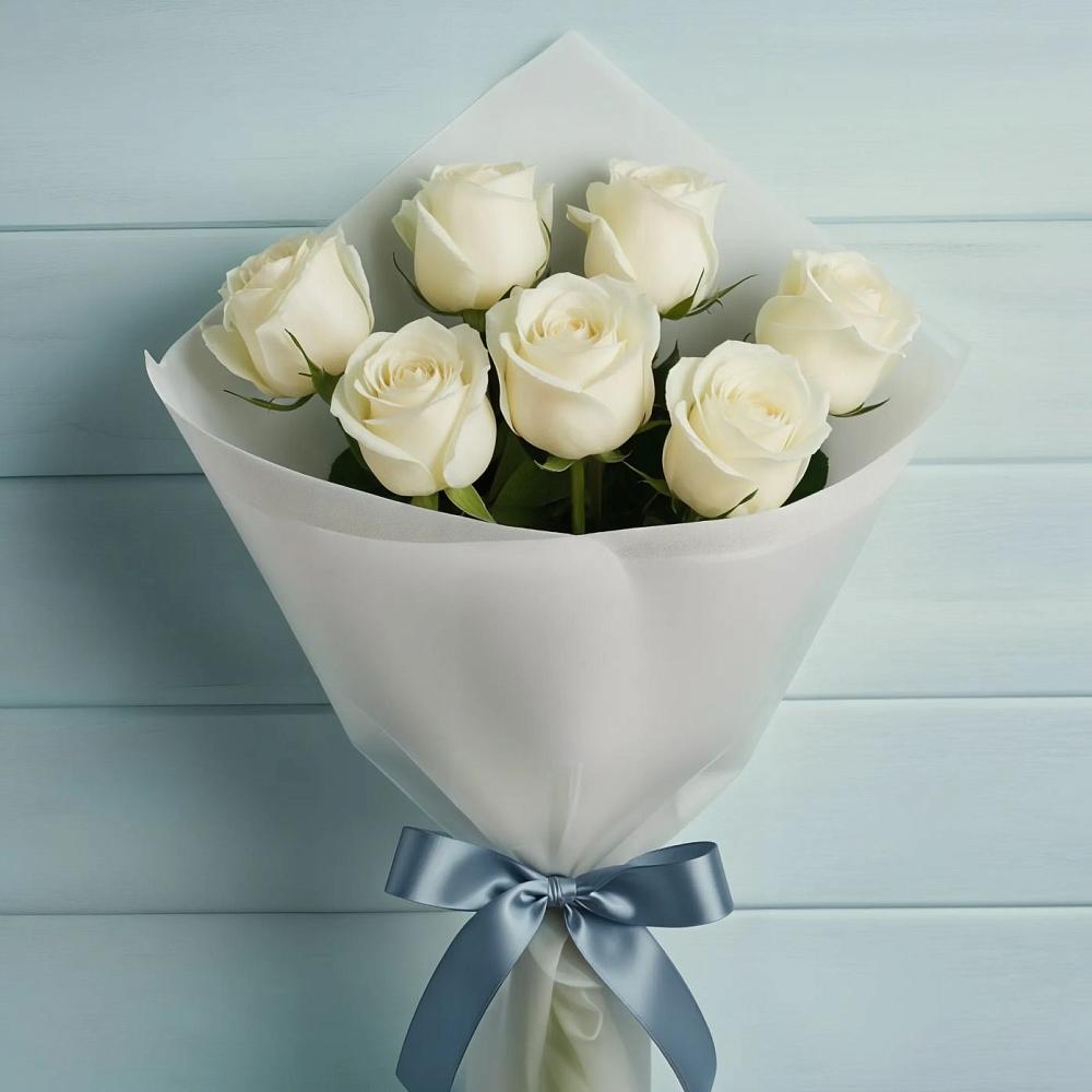 Букет 7 Белых роз Эдлесс Лав в Бачи-Юрте